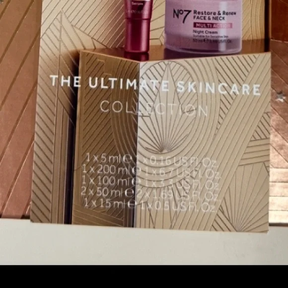 The ultra skin care collection No7 cleanser serum sunscreen night cream mask